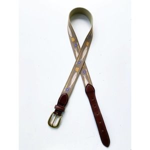 Thomas Bates Fish Design Fabric Belt Leather Trim 4 Holes Brass Buckle Size 36